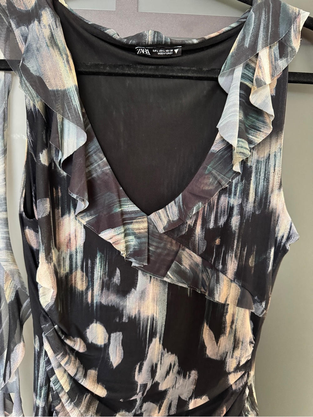 Zara Ruched Ruffle Mesh Mini Dress M - Picture 3 of 3